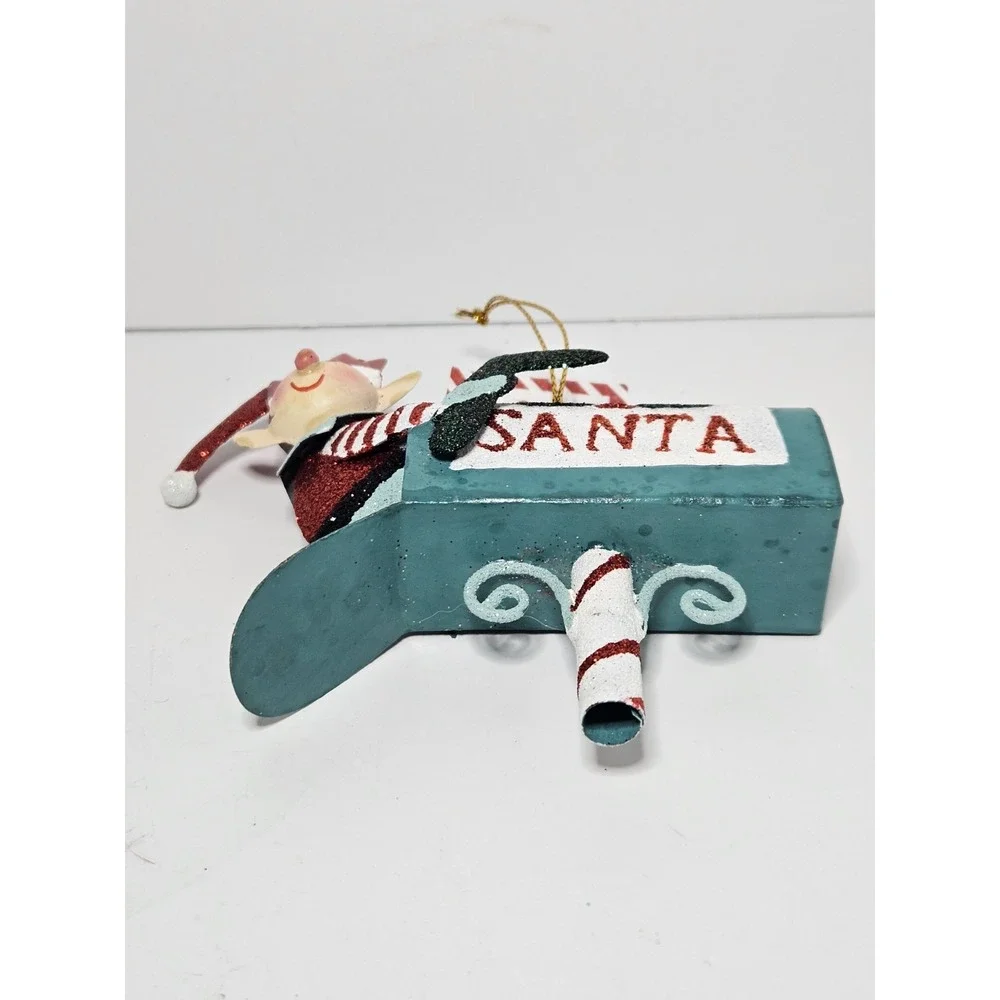 Pier 1 Imports Christmas Ornament Sparkly Elf In Mailbox Metal Tin Glitter Rare